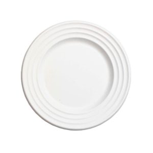 Assiette ronde blanche en bagasse style vague Ø18 cm (600 unités)